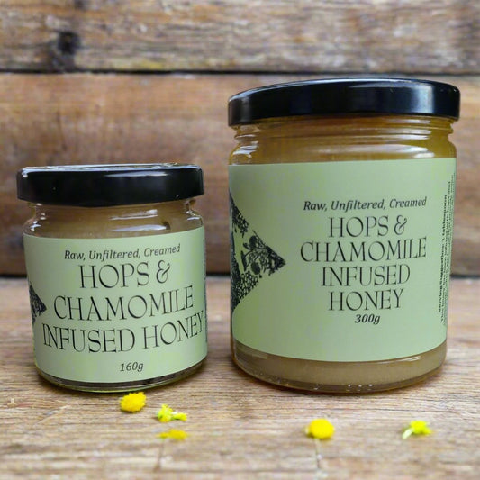 Hops and Chamomile Infused Honey jars, 160g and 300g