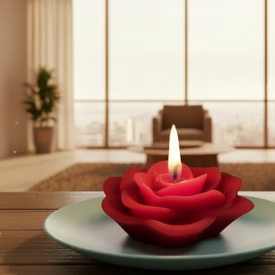 red rose candle burning