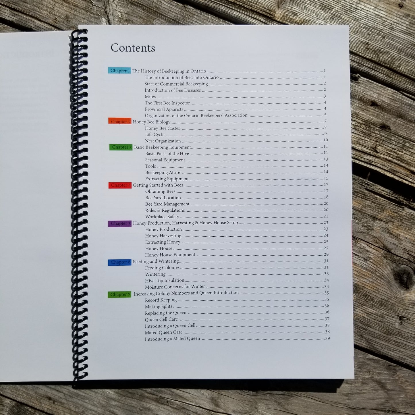 Ontario Beekeeping Manual - Photo of Contents Page