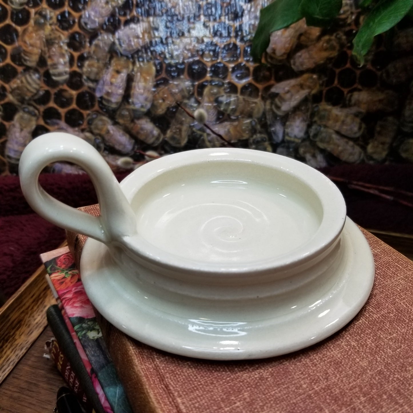 handmade pottery pillar plate, white