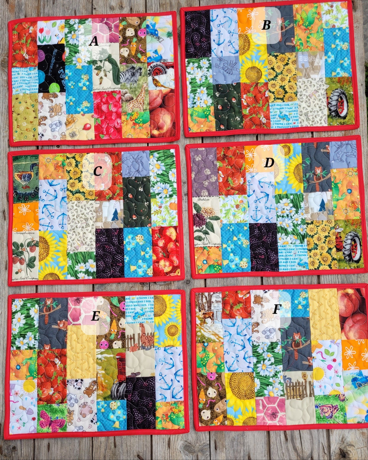 I Spy Quilted Placemats for Kids - Red