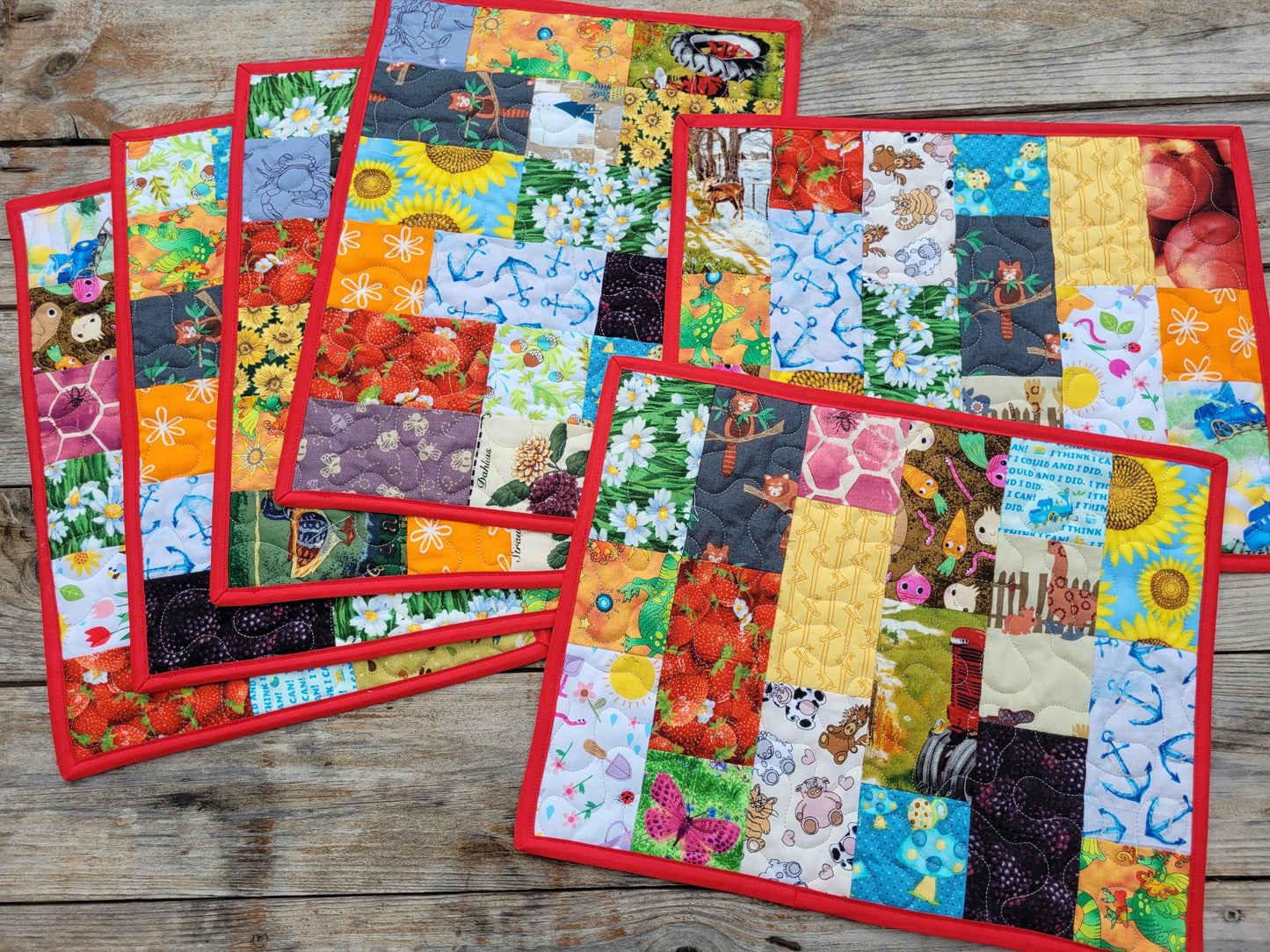 I Spy Quilted Placemats for Kids - Red