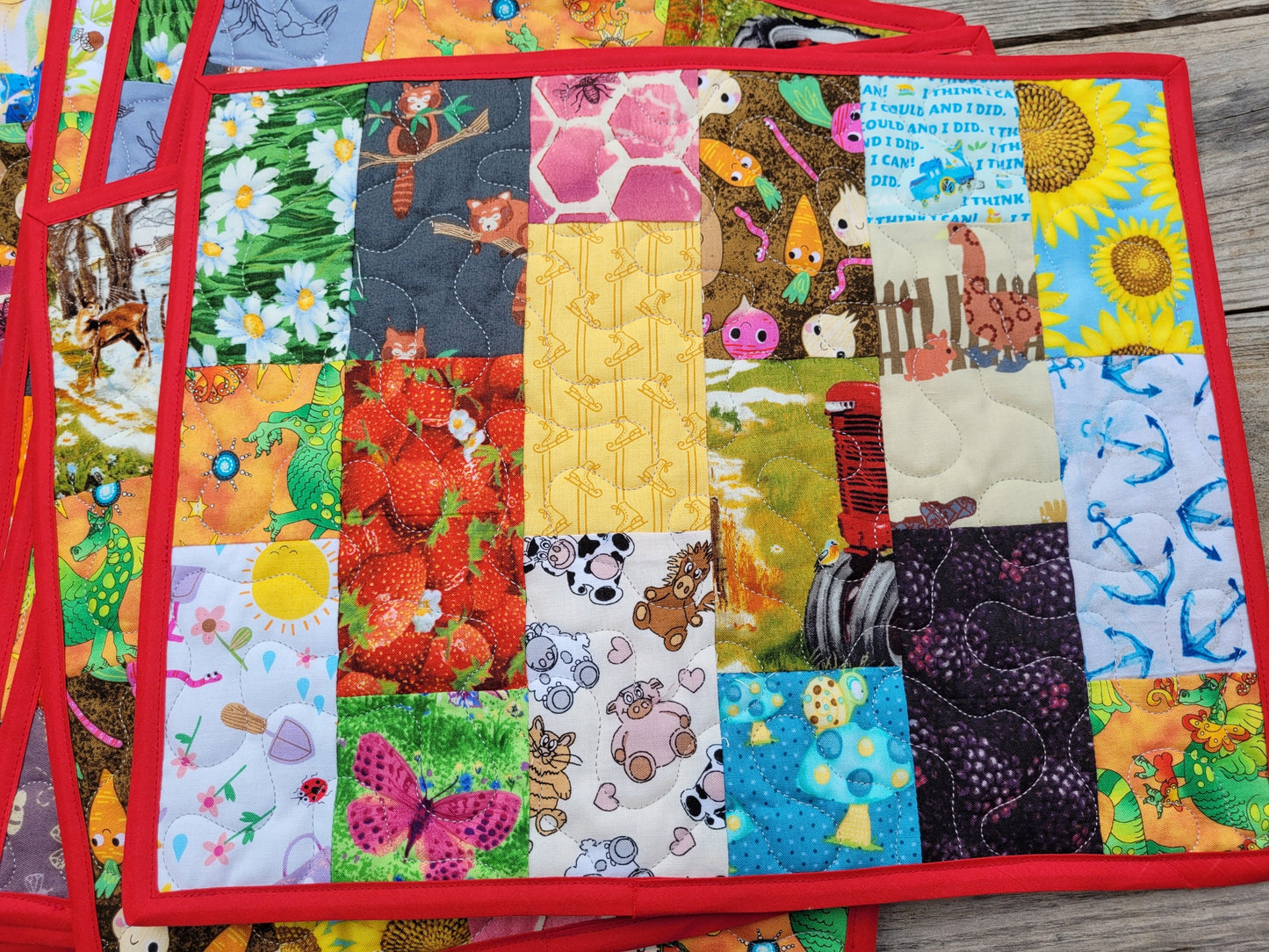 I Spy Quilted Placemats for Kids - Red
