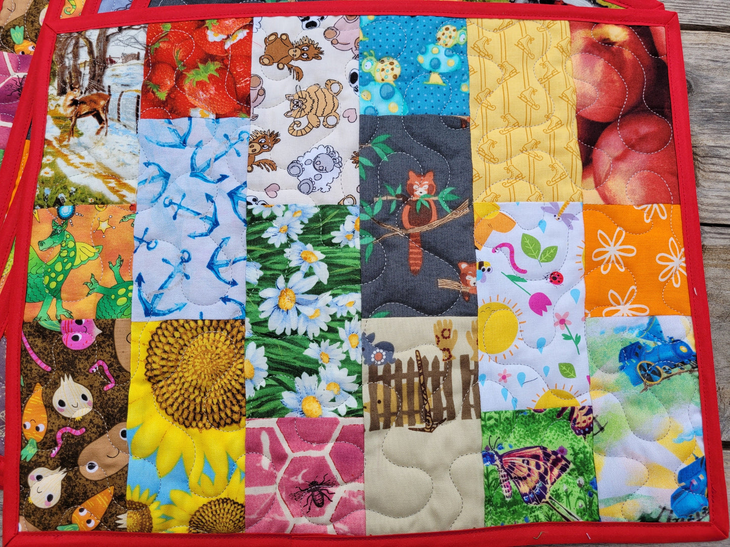 I Spy Quilted Placemats for Kids - Red