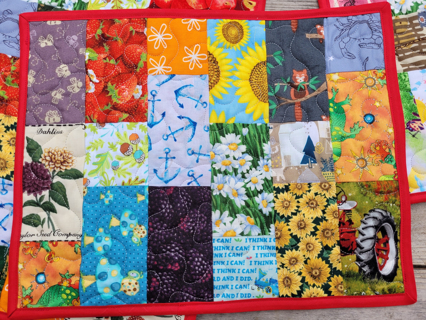 I Spy Quilted Placemats for Kids - Red