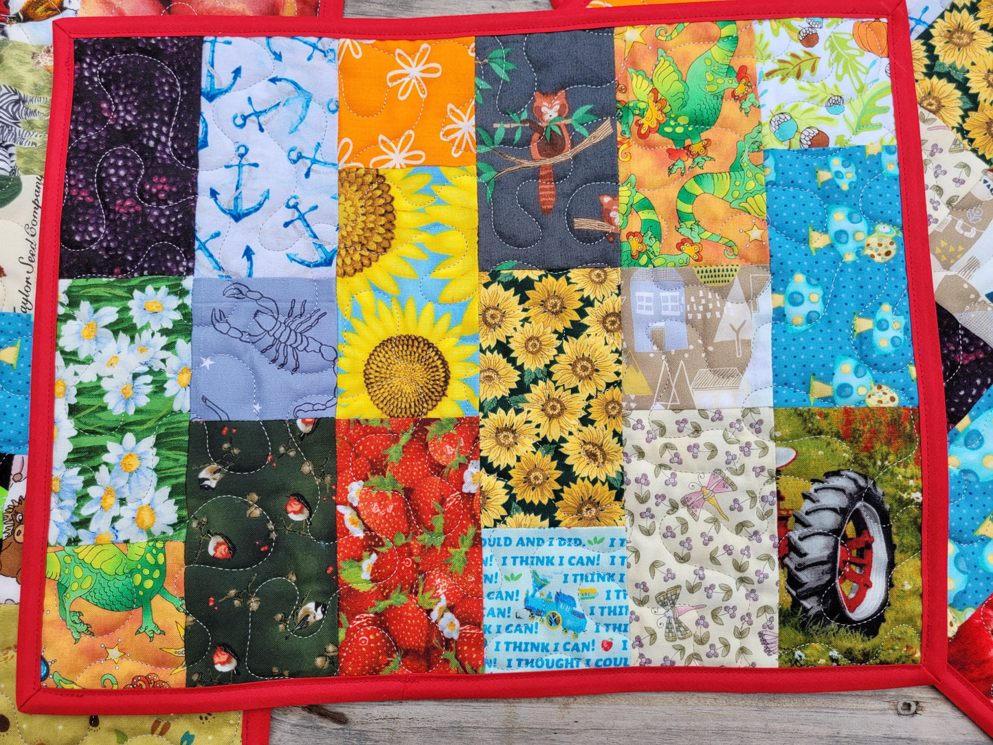 I Spy Quilted Placemats for Kids - Red