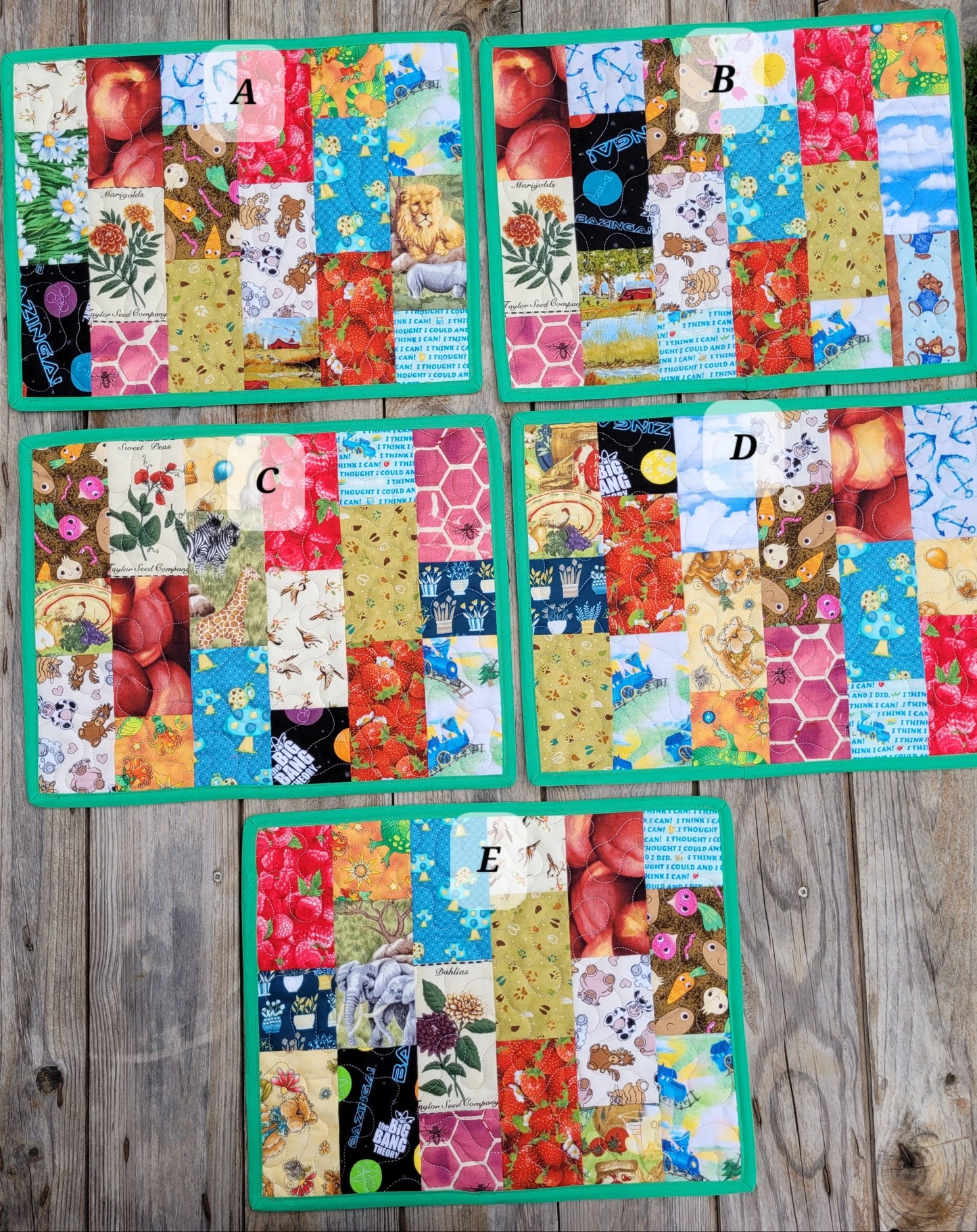 I Spy Quilted Placemats for Kids - Green