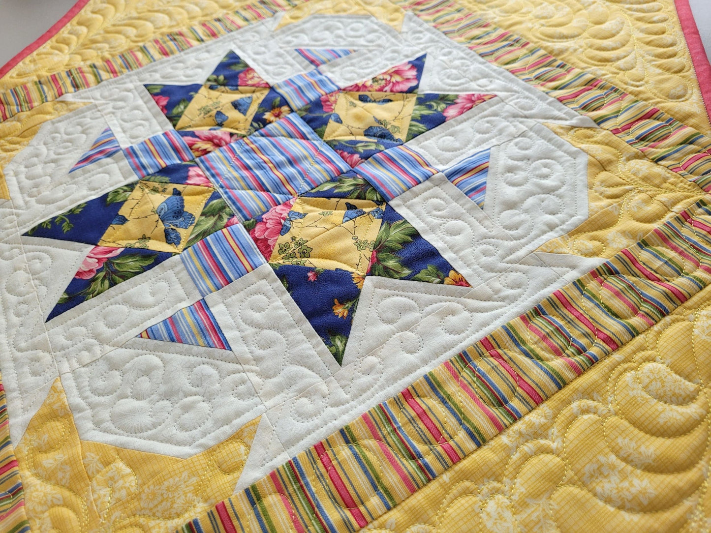 Yellow Floral Butterfly Star Quilt