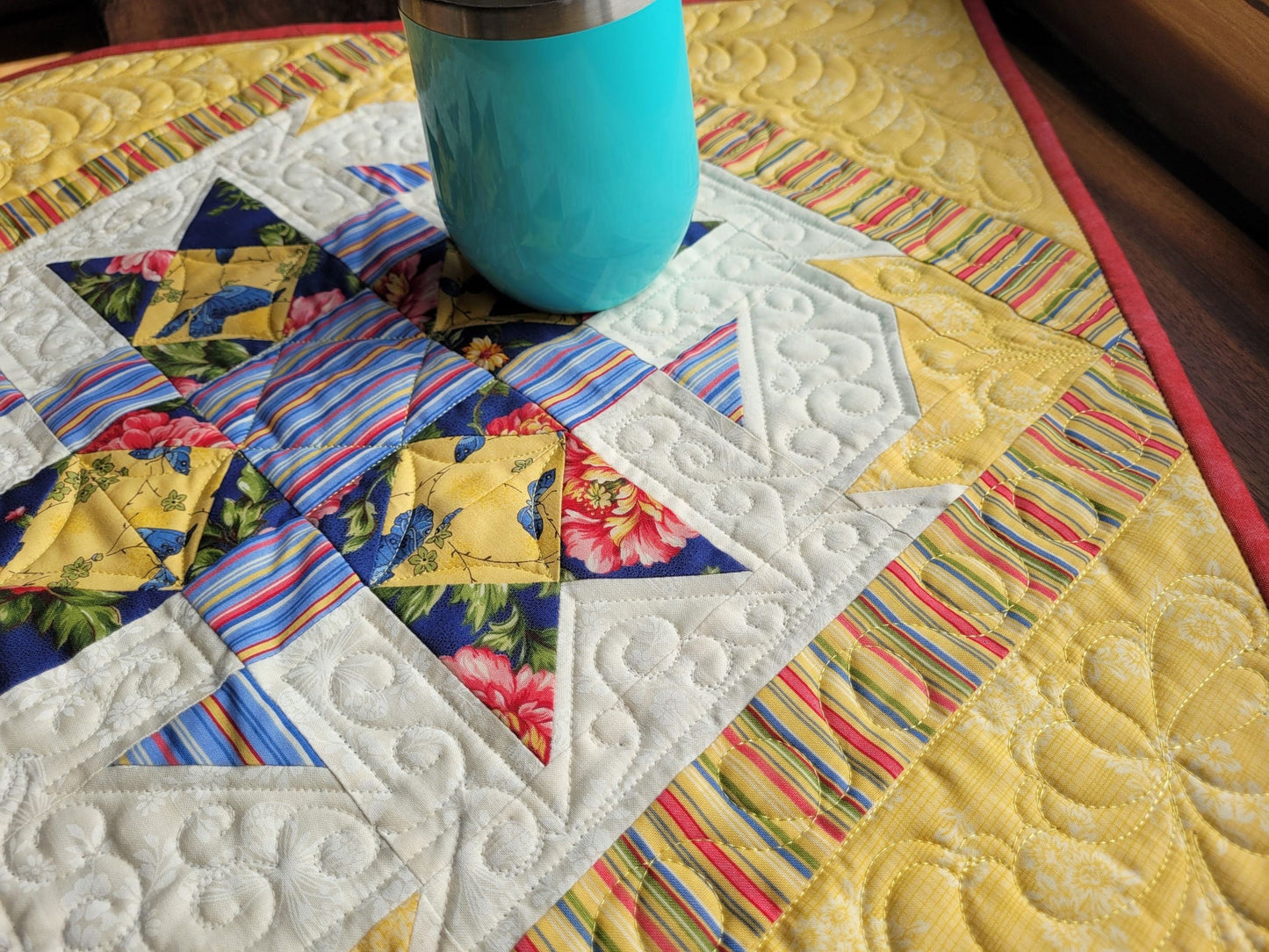 Yellow Floral Butterfly Star Quilt