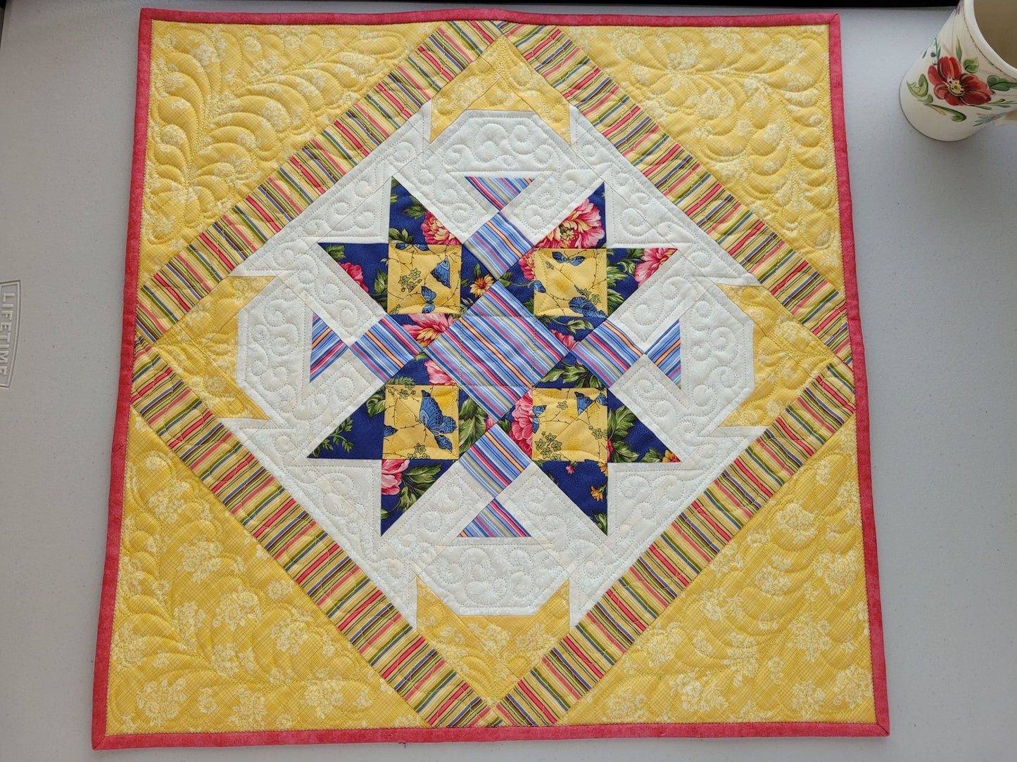 Yellow Floral Butterfly Star Quilt