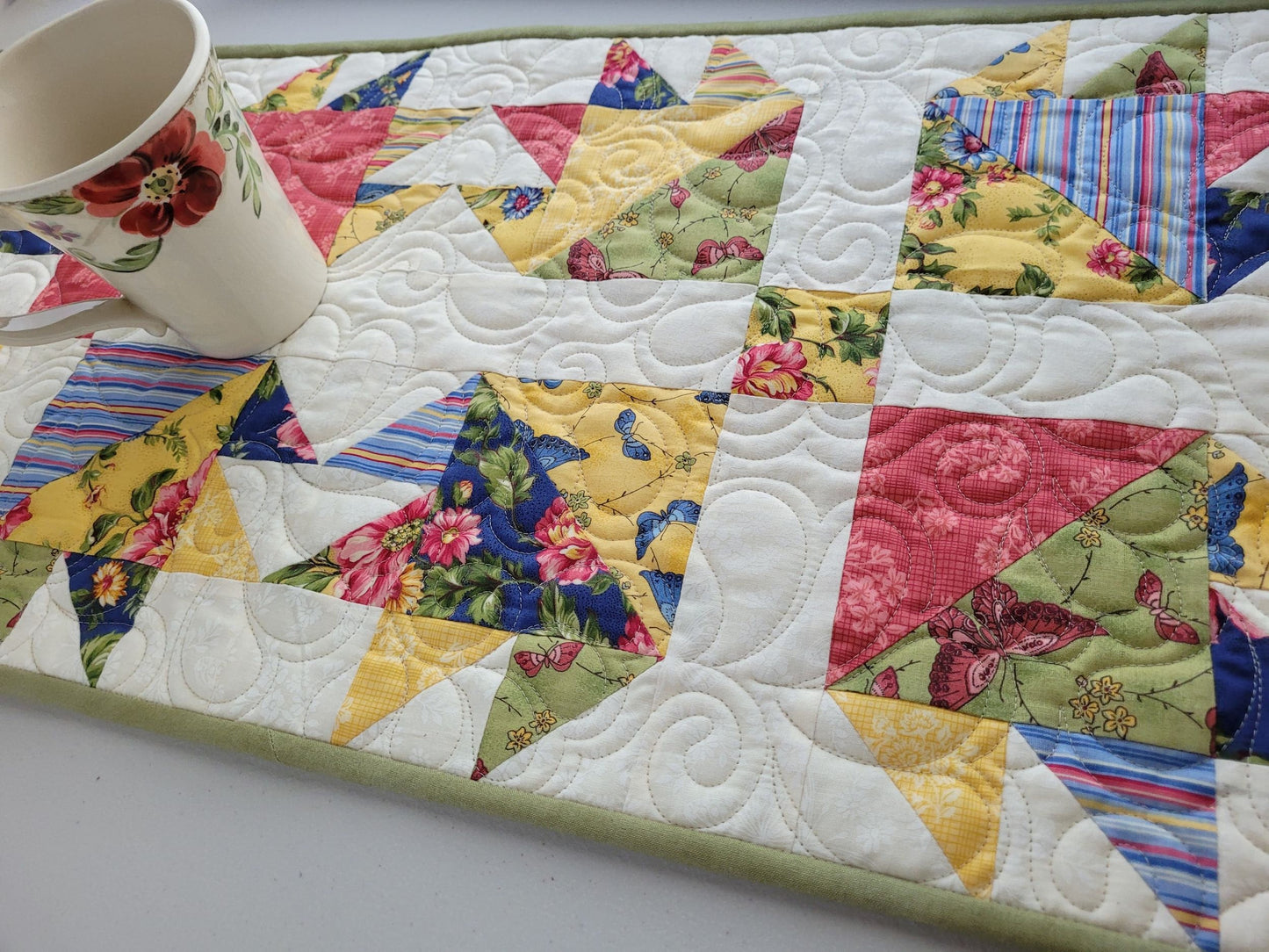 Yellow Floral Butterfly Star Quilt