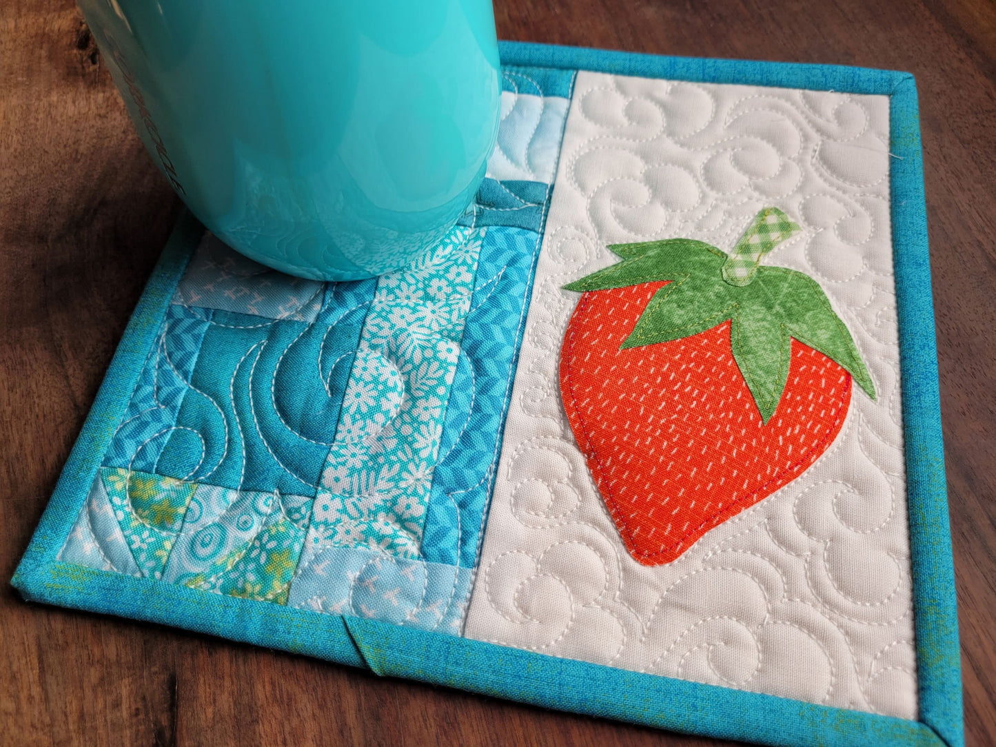 Strawberry Quilted Mug Rug