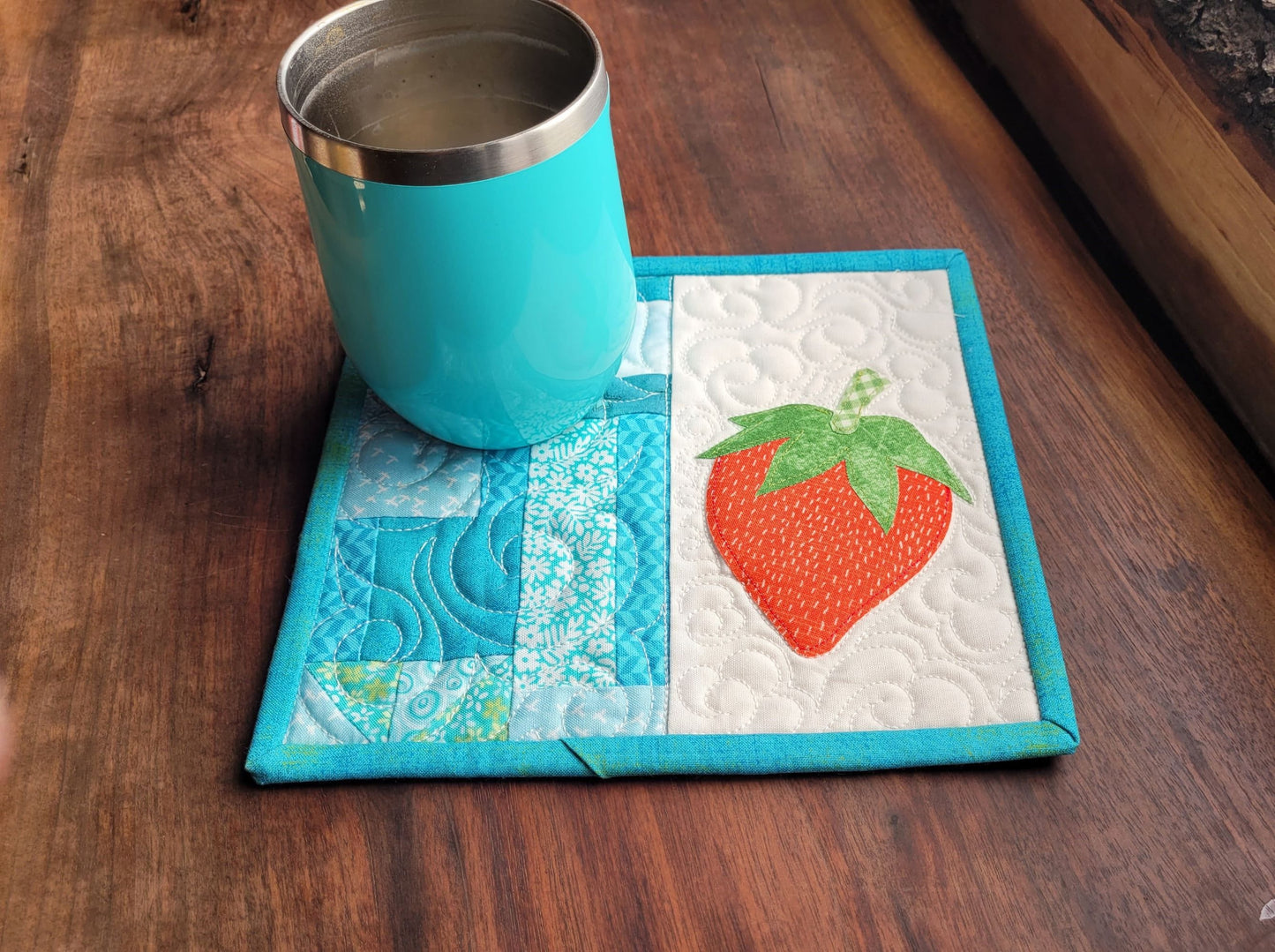 Strawberry Quilted Mug Rug