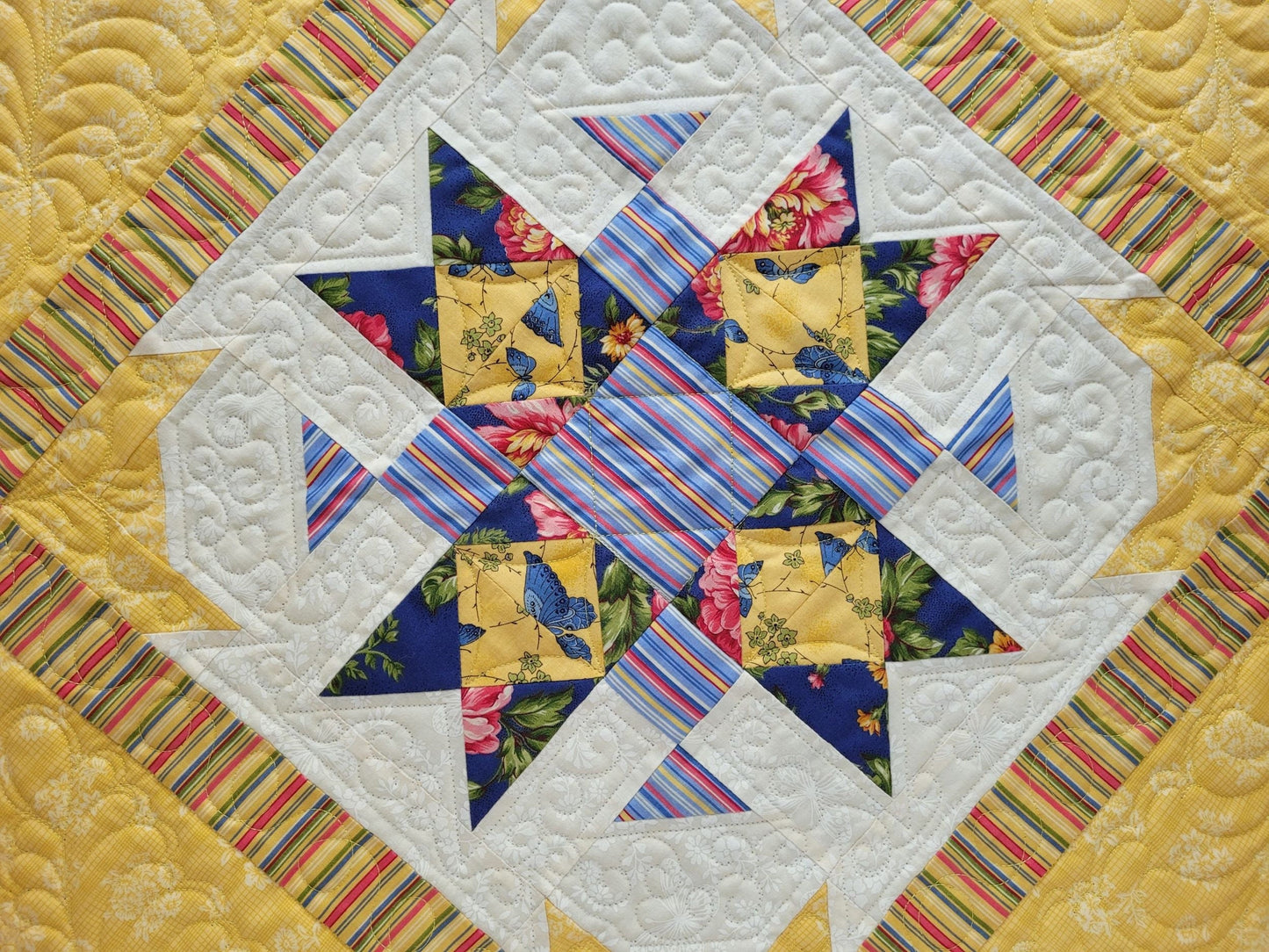 Yellow Floral Butterfly Star Quilt