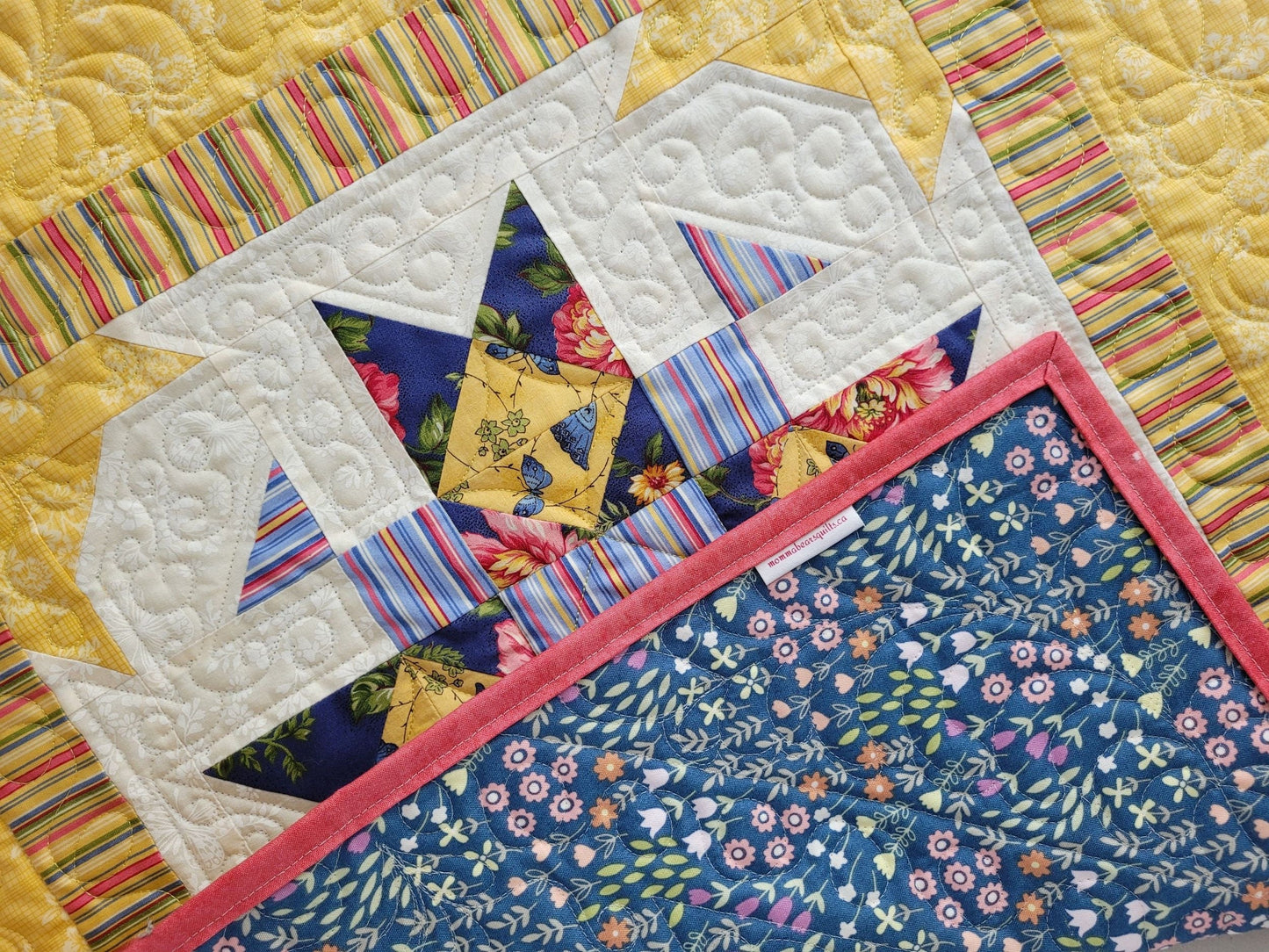 Yellow Floral Butterfly Star Quilt