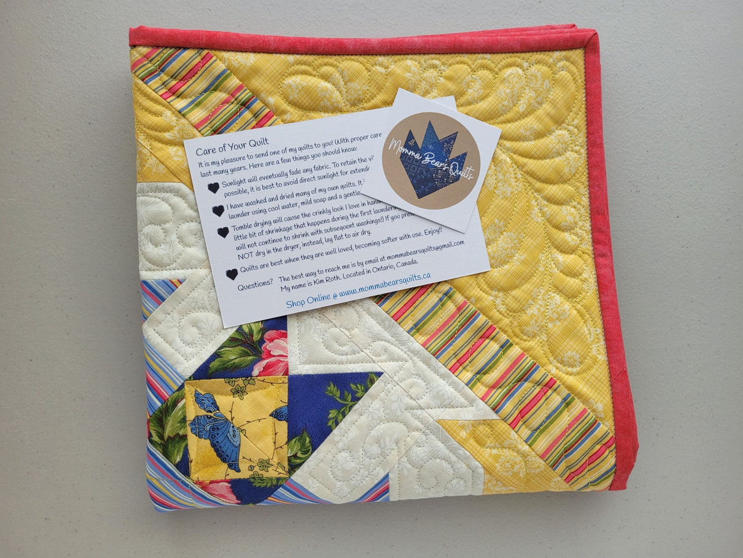 Yellow Floral Butterfly Star Quilt