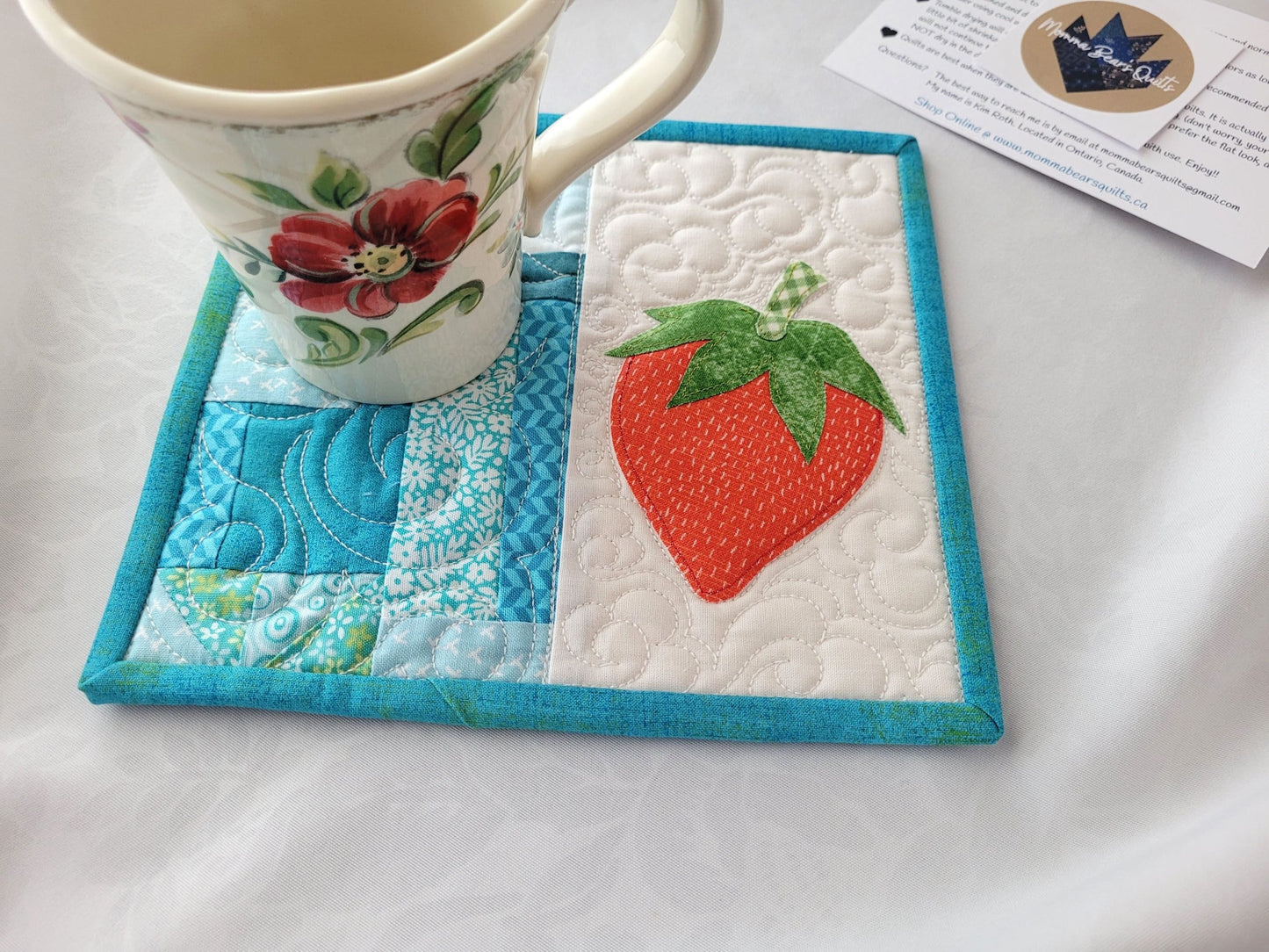 Strawberry Quilted Mug Rug