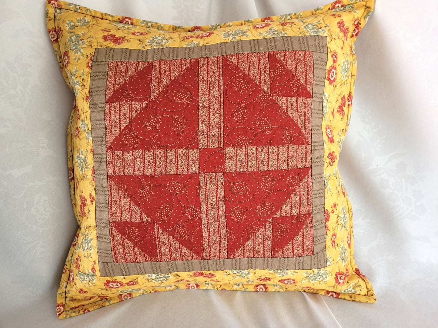 Yellow Floral Decorative Quilted Throw Pillow