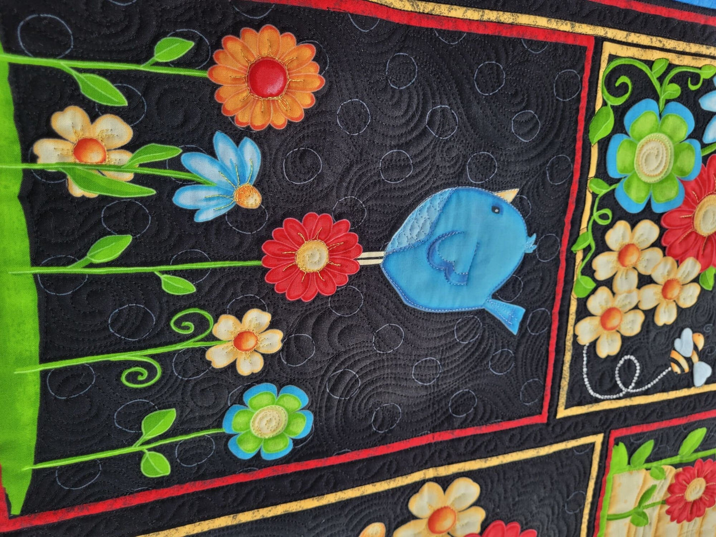 Wall Quilt with Bees and Birds, Door Banner