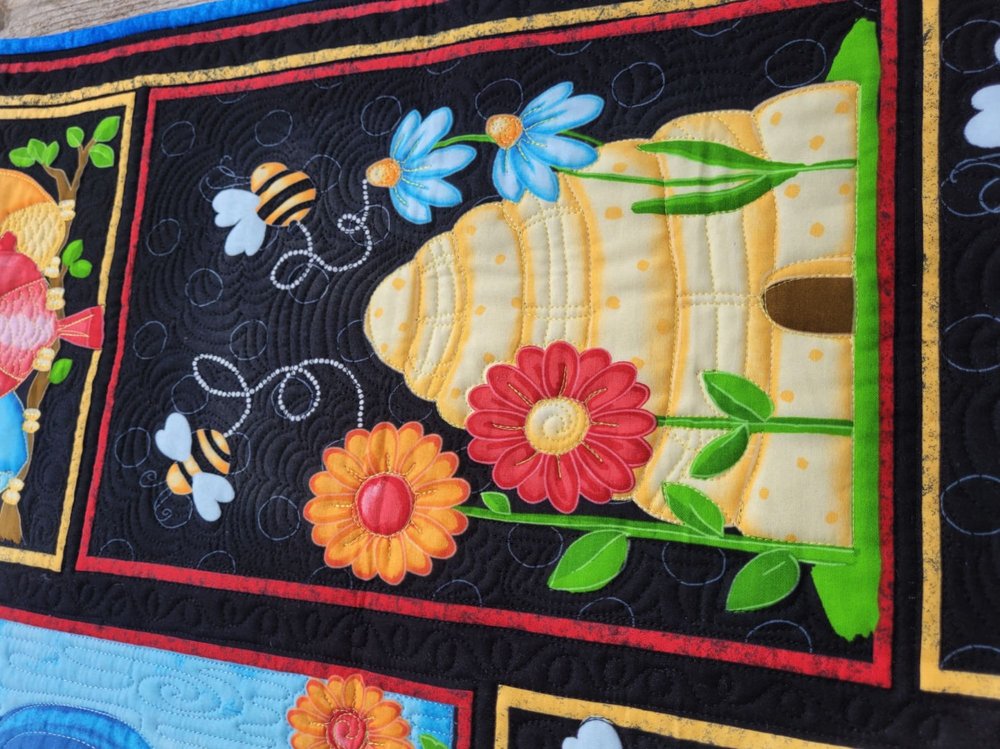 Wall Quilt with Bees and Birds, Door Banner