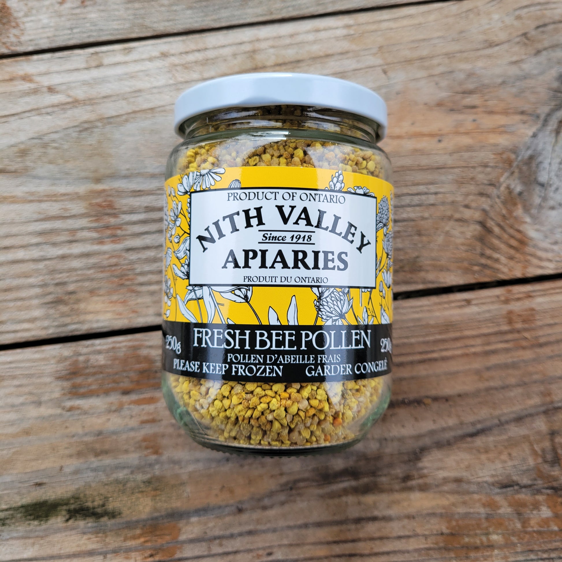 Fresh frozen bee pollen jar, Nith Valley Apiaries