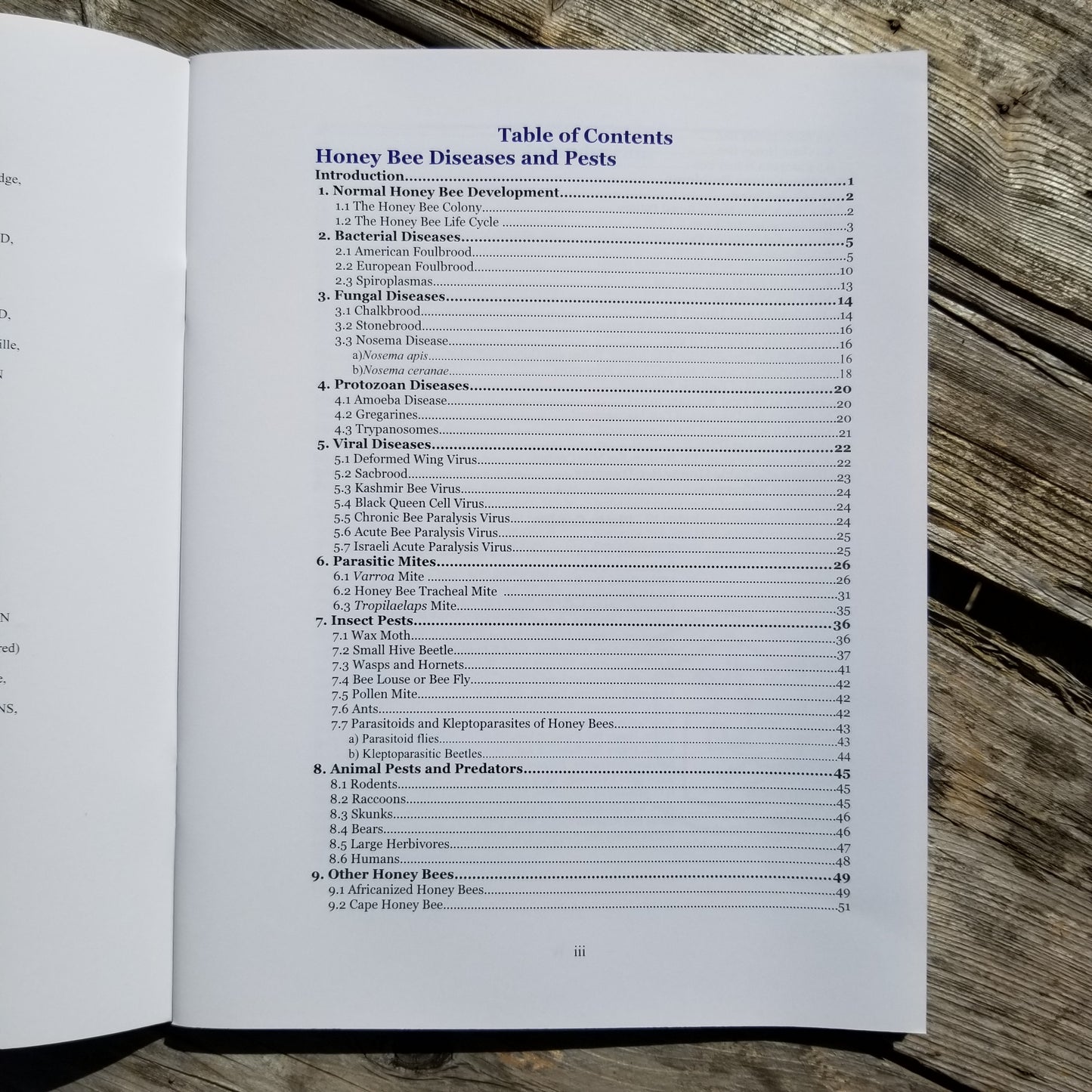 Table of Contents; Honey Bee Diseases & Pests Manual