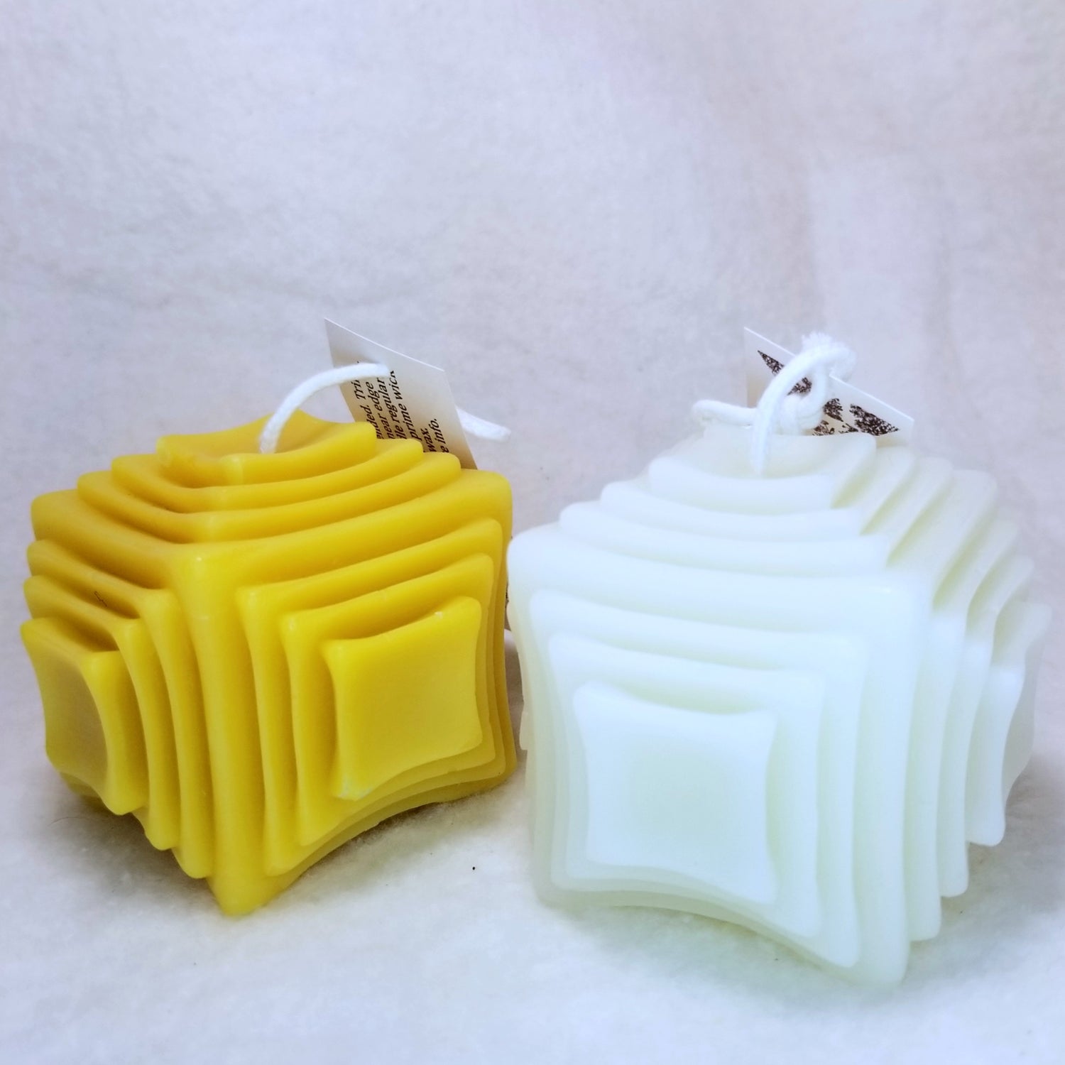 squares on squares pillar candle, pure beeswax, white or yellow, modern home decor