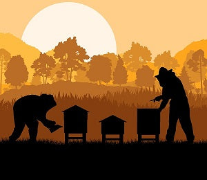 silhouette beekeepers with trees in the background